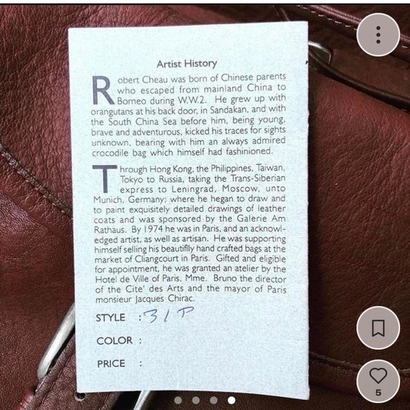 REAL AUTHENTIC VINTAGE LEATHER backpack 1970’s by renowned artist Robert Chea - Picture 4 of 4